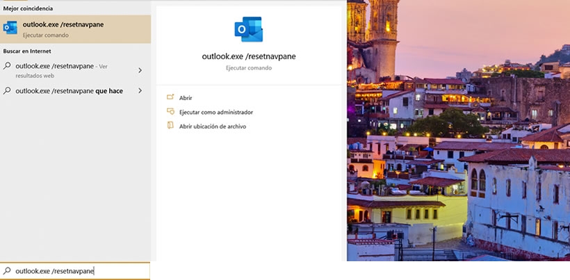 Outlook no abre - outlook.exe /resetnavpane para reiniciar Outlook 